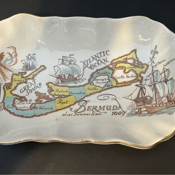 Vintage Sandland Ware Bermuda Map Mug and Tray Set Made England places & ships - Picture 3 of 13